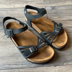 Birkenstock Black Oiled Leather Bali Soft Footbed Sandals